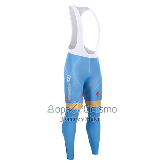 Astana Ropa Ciclismo Culotte Largo 2015 Mangas Largas Azul Claro